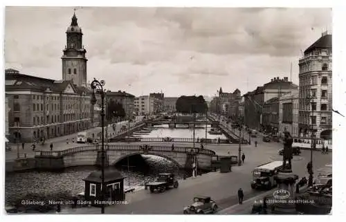 [Ansichtskarte] S 40010 GÖTEBORG, Norra och Södra Hamnagatorna, Oldtimer, 1937. 