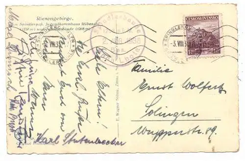 BÖHMEN & MÄHREN -SPINDLERMÜHLE / SPINDLERUV MLYN, Spindlerbaude, Jugendkammhaus Rübezahl, 1938
