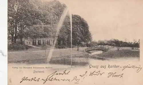 [Ansichtskarte] OBER - SCHLESIEN - RATIBOR / RACIBORZ, Stadtpark, 1899, nach Hultschin befördert. 