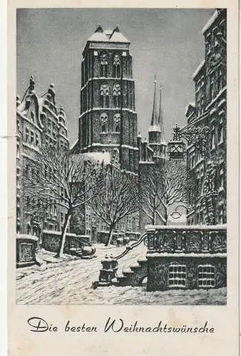 [Ansichtskarte] DANZIG, Weihnachtskarte, St.Marienkirche im Schnee, Künstler-Karte Paul Kreisel. 