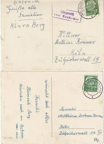 [Ansichtskarte] 5352 ZÜLPICH - LINZENICH, Postgeschichte, 2 Landpost Beleg auf AK, 1958 / 59. 