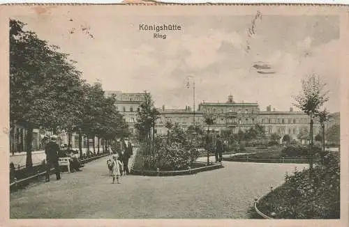 [Ansichtskarte] OBER - SCHLESIEN, KÖNIGSHÜTTE / CHORZOW, Ring, belebte Szene, ca. 1920. 