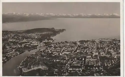[Ansichtskarte] 7750 KONSTANZ, Luftaufnahme mit Bodensee und Rheinzufluss, 1937. 