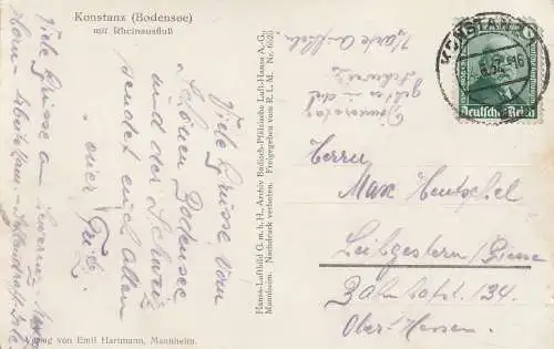 [Ansichtskarte] 7750 KONSTANZ, Luftaufnahme mit Bodensee und Rheinzufluss, 1937. 