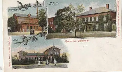 [Ansichtskarte] 2371 ENKENDORF - BOKELHOLM, Meierei, Dampfbäckerei, Corections Anstalt, color, 1900, Verlag Harzig. 