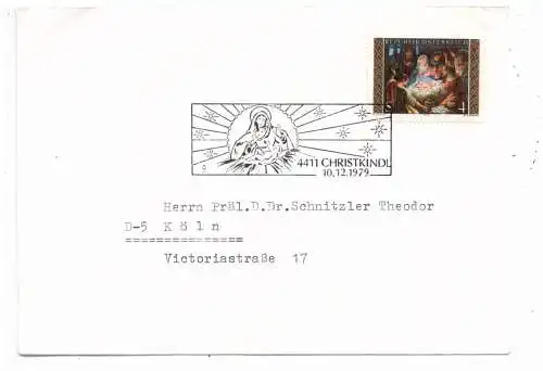 [Ansichtskarte] RELIGION - KRIPPE, Sonderbriefmarke / Sonderstempel, Brief an Prälat Theodor Schnitzler / Liturgiewissenschaftler. 