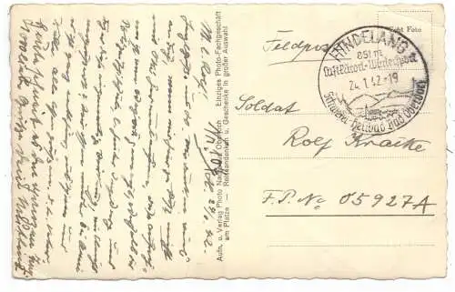 [Ansichtskarte] 8973 HINDELANG, Polizeiskischule, Feldpost 1942 an FP-Nr. 05927A, wahrscheinlich Polizei Standort Führer Mariupol, Druckstellen. 