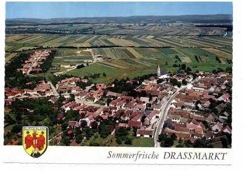 [Ansichtskarte] A 7371 DRASSMARKT, Luftaufnahme, Stadtwappen. 