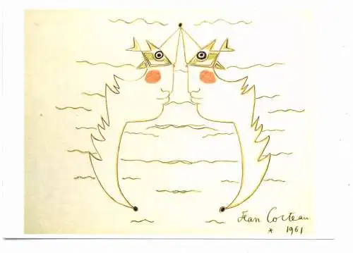 [Ansichtskarte] KÜNSTLER / ARTIST - JEAN COCTEAU, DEUX VISAGES - POISSONS 1961. 
