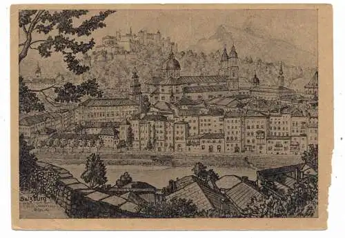 [Ansichtskarte] A 5000 SALZBURG, Stadtansicht nach Handzeichnung von A. lebeda. 