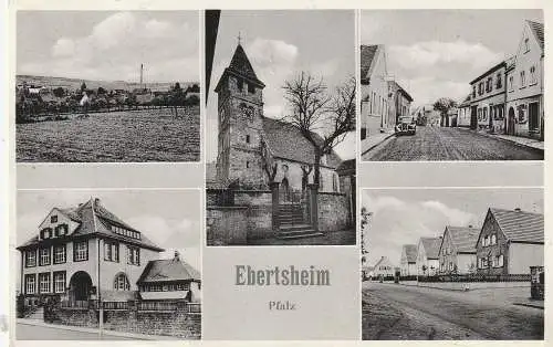 [Ansichtskarte] 6719 EBERTSHEIM, Strassenansichten, Kirche, Rathaus..., 1955. 