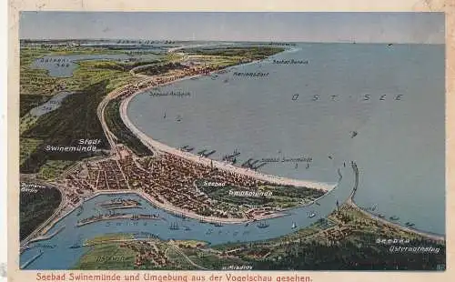 [Ansichtskarte] POMMERN - SWINEMÜNDE / SWINOUJSCIE und Umgebung aus der Vogelschau, 1921. 