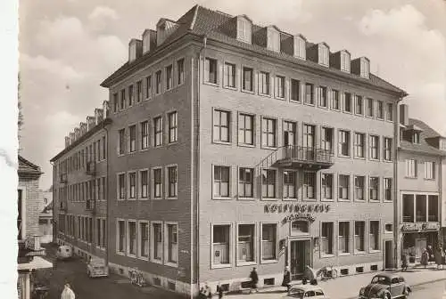 [Ansichtskarte] 5160 DÜREN, Kolpinghaus, Gaststätte "Zur Alten Post", Oldtimer, 1957. 