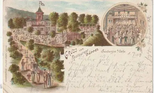 [Ansichtskarte] 0-5801 SEEBERGEN, Lithographie 1900, Restaurant Düppel. 