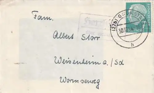 [Ansichtskarte] 6710 GRÜNSTADT, Postgeschichte, Landpoststempel "HERXHEIM über Grünstadt", 1954, Brief mit Inhalt. 