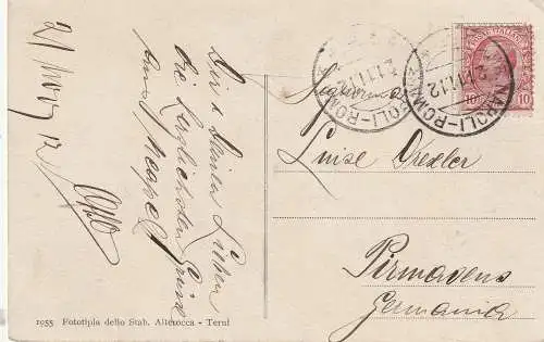 [Ansichtskarte] I 80078 PUZZUOLI - NISIDA, 1911, color, Ambulant / TPO / Bahnpost Napoli - Roma, kl. Einriss. 