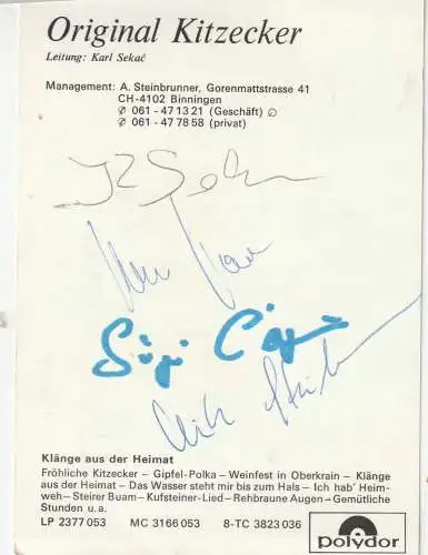 [Ansichtskarte] MUSIK - ORIGINAL KITZECKER, mit Autogrammen. 