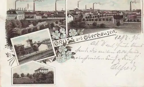 [Ansichtskarte] 4200 OBERHAUSEN, Lithographie 1896, Bahnhof, Industrienanlagen. 
