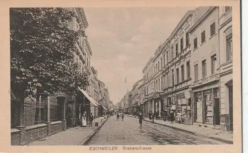 [Ansichtskarte] 5180 ESCHWEILER, Grabenstrasse, Geschäftsstrasse, belebte Szene, Verlag Mathes. 