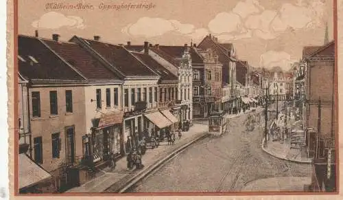 [Ansichtskarte] 4330 MÜLHEIM / Ruhr, Eppinghoferstrasse, Geschäfte, Strassenbahn, 1919. 