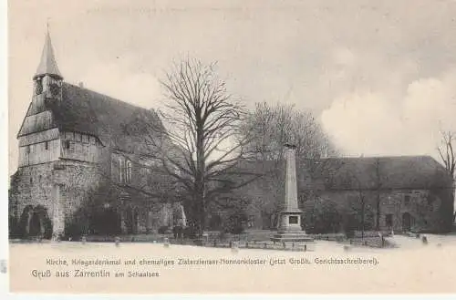 [Ansichtskarte] 0-2824 ZARRENTIN, Kriegerdenkmal, Kirche, ehemaliges Kloster, ca. 1905, Verlag Lamp. 