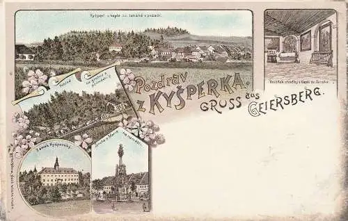 [Ansichtskarte] BÖHMEN & MÄHREN, GEIERSBERG / KYSPERK / LETOHRAD, Lithographie 5 Ansichten. 