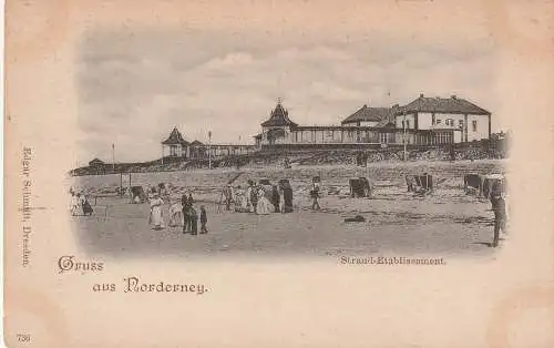[Ansichtskarte] 2982 NORDERNEY, Strand - Etablissement, belebte Szene, ca. 1900. 