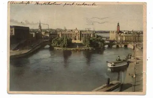 [Ansichtskarte] S 10000 STOCKHOLM, Strömmen med Rigsdaghuset, 1938. 