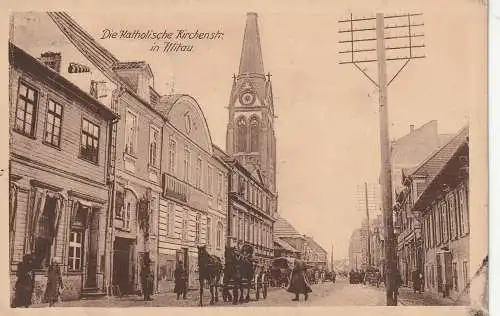 [Ansichtskarte] LETTLAND / LATVIJA - MITAU / JELGAVA, Katholische Kirchenstrasse, 1914, deutsche Feldpost. 