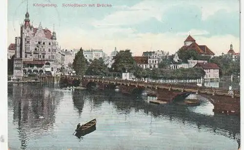 [Ansichtskarte] OSTPREUSSEN - KÖNIGSBERG / KALININGRAD, Schloßteich mit Brücke, 1907, Soldatenkarte. 