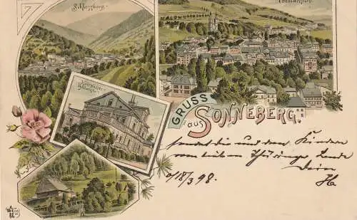 [Ansichtskarte] 0-6400 SONNEBERG, Lithographie 1898, 4 Ansichten. 