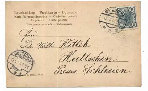 [Ansichtskarte] A 1000 OPER, Oper, belebte Szene, Tram, Taxi, 1905, nach Hultschin befördert. 