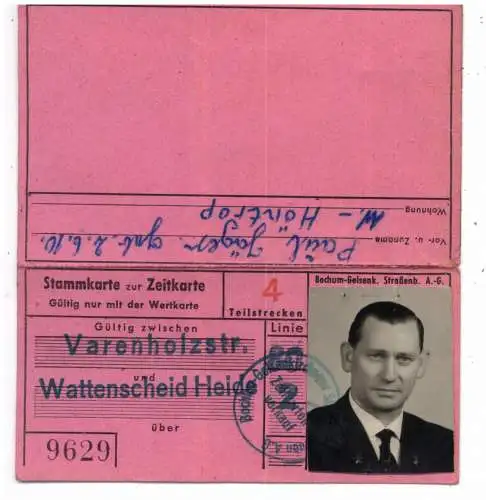 STRASSENBAHN - MONATSKARTE BOCHUM