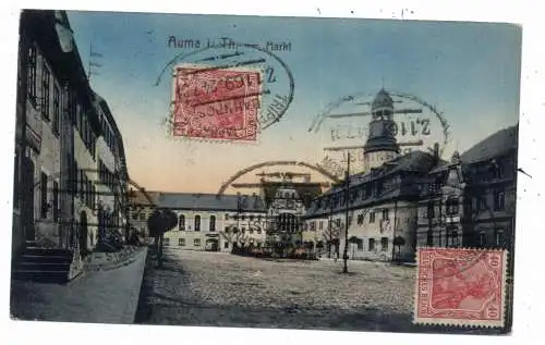 [Ansichtskarte] 0-6572 AUMA, Marktplatz, Bahnpost TRIPTIS - MARXGRÜN, 1921. 