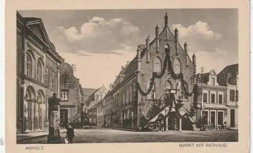 [Ansichtskarte] 4294 ISSELBURG - ANHOLT, Markt, Rathaus im Festschmuck, Verlag Greffkes. 