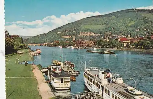 [Ansichtskarte] BINNENSCHIFFE - NECKAR, "KURPFALZ" & "HEIMAT" am Heidelberger Anleger. 