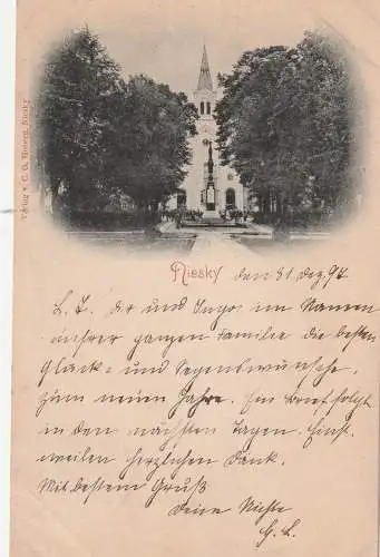 [Ansichtskarte] 0-8920 NIESKY, Kirche, Lichtdruck 1897, belebte Szene, Verlag Hoberg. 