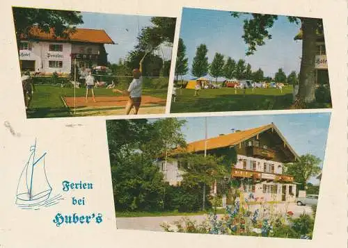 [Ansichtskarte] 8212 ÜBERSEE - FELDWIES, Chiemseeklause, Camping, Badminton. 