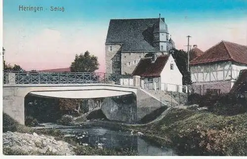 [Ansichtskarte] 9-5504 HERINGEN Helme, Schloß, Helmebrücke und Umgebung. 