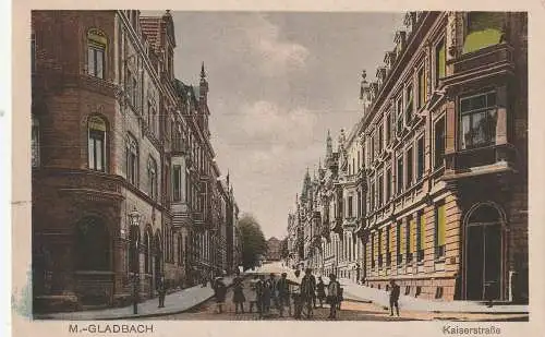 [Ansichtskarte] 4050 MÖNCHENGLADBACH, Kaiserstrasse, belebte Szene, 1919. 