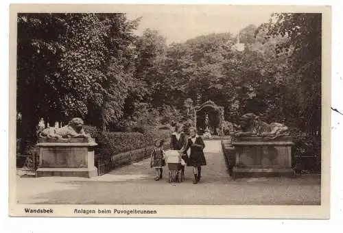 [Ansichtskarte] 2000 HAMBURG - WANDSBEK, Anlagen beim Puvogelbrunnen, Kinder mit Kinderwagen, Verlag Junge. 
