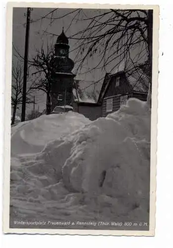 [Ansichtskarte] 0-6304 FRAUENWALD am Rennsteig, Winterszene an der Kirche, Verlag Sendel. 