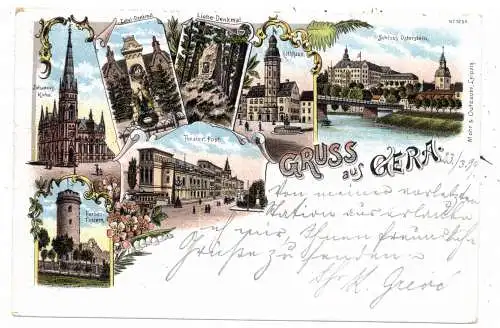 [Ansichtskarte] ß-6500 GERA, Lithographie 1899, 7 Ansichten. 