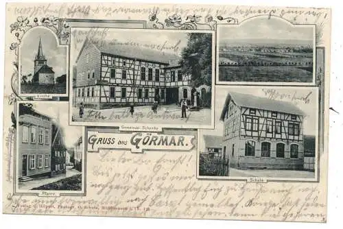 [Ansichtskarte] 0-5700 MÜHLHAUSEN - GÖRMAR, Gemeinde-Schänke, Schule, Pfarre, Kirche, Dorfansicht, 1902. 