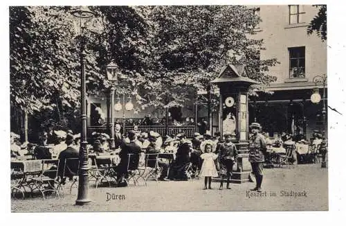 [Ansichtskarte] 5160 DÜREN, Konzert im Stadtpark, Wettersäule, animierte Szene. 