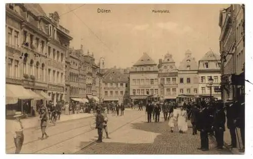 [Ansichtskarte] 5160 DÜREN, Markt, Strassenbahn, sehr belebte Szene, 1914, Knackstedt & Näther. 
