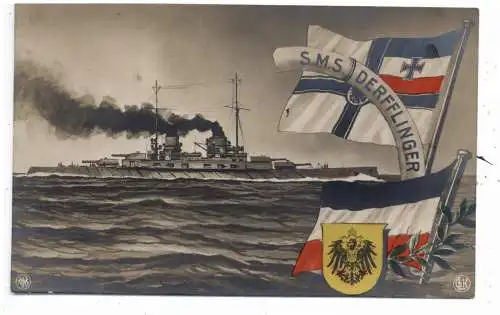 [Ansichtskarte] MILITÄR - MARINE / NAVY, 1.Weltkrieg,  SMS "DERFLINGER", 1915, deutsche  Feldpost. 