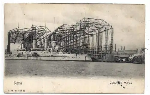 [Ansichtskarte] POMMERN - STETTIN / SCCZECIN, Vulcanwerft, Panzerkreuzer, 1906. 