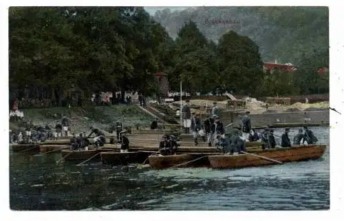 [Ansichtskarte] MILITÄR - Pioniere beim Bau einer Flussbrücke, Kaiserzeit, coloriert. 