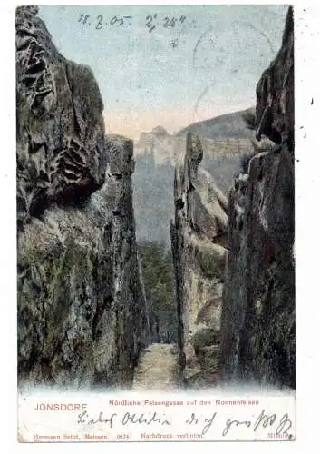 [Ansichtskarte] 0-8805 JONSDORF, Nördliche Felsengasse auf dem Nonnenfelsen, 1905, Verlag Seibt. 